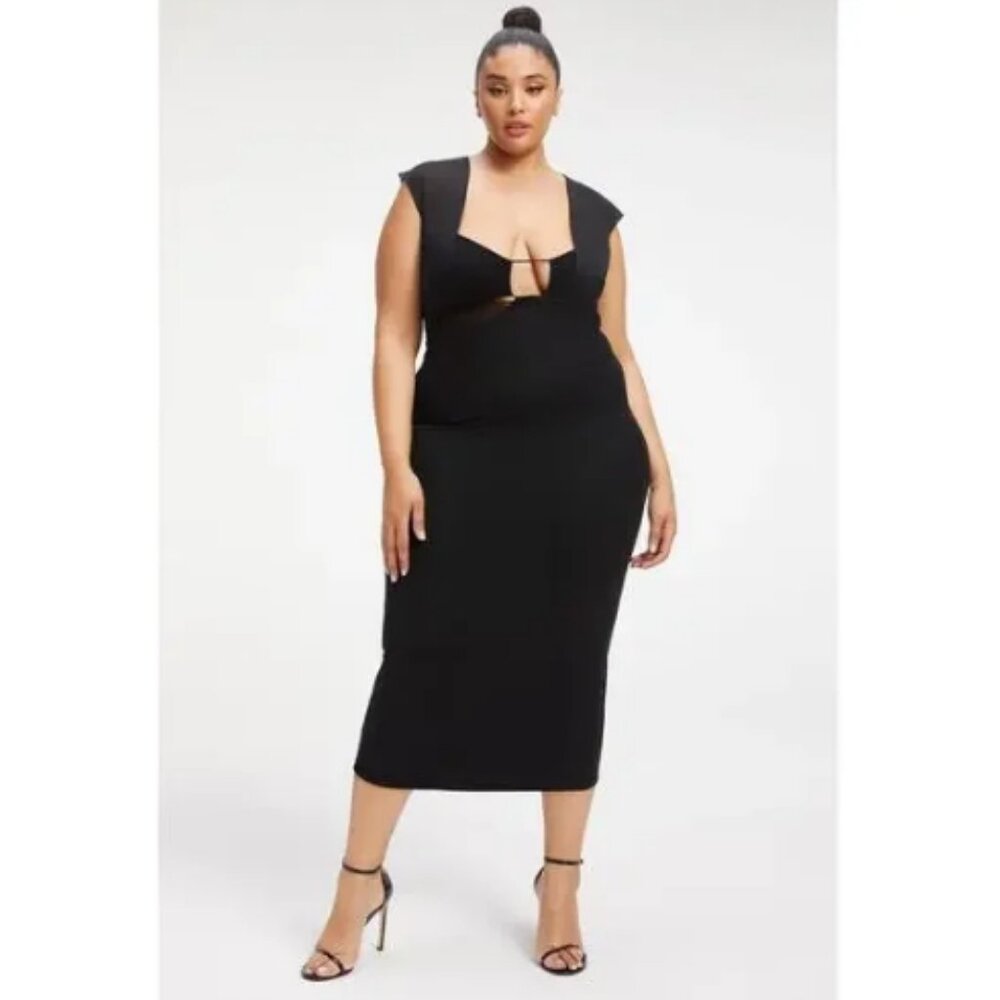 GOOD AMERICAN Sexy Black Mesh '90s Extreme Sheer Plunge Midi Dress Sz 4 XL NWT